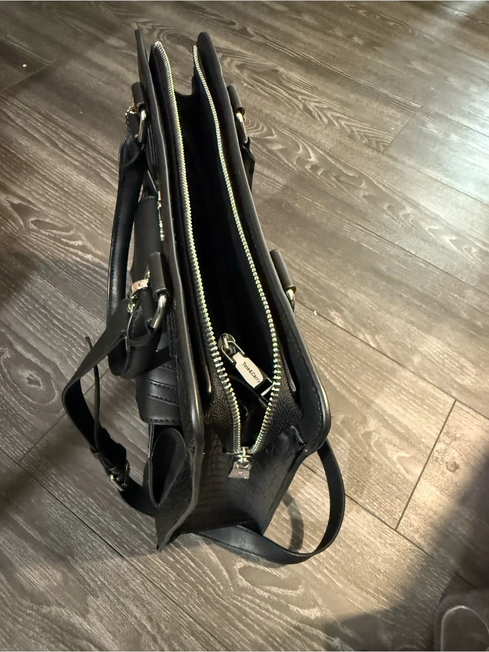 Tote & Carry Black Croc-Embossed Laptop Tote